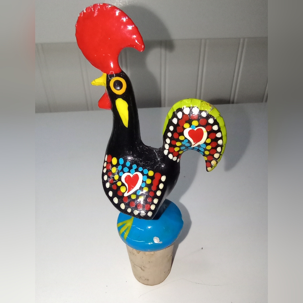 Colorful Rooster Wine Bottle Stopper Portuguese Good Luck